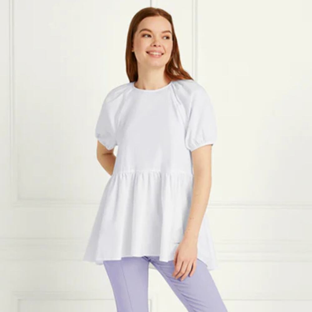 Hill House The Francesca Top Cotton Puff Sleeve Babydoll White NWT S